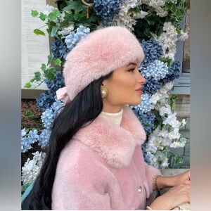 Santinni Pink Faux Fur Headband with Satin Bow 🎀